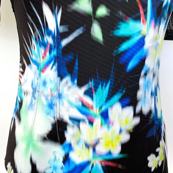 Elie Tahari Black Floral Scuba Mash Short Sleeve Top Sz S - Picture 8 of 16